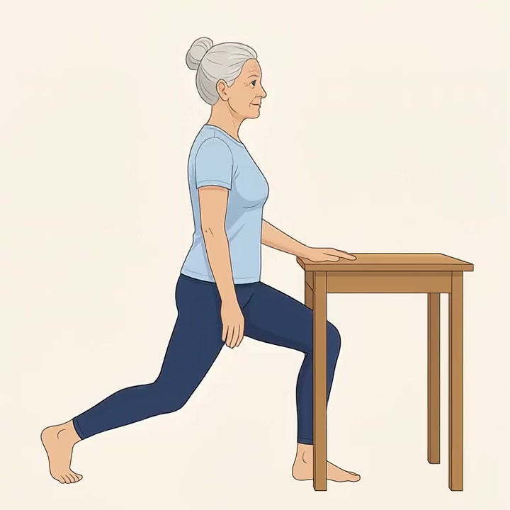 Illustration av övningen Utfallsteg med stöd